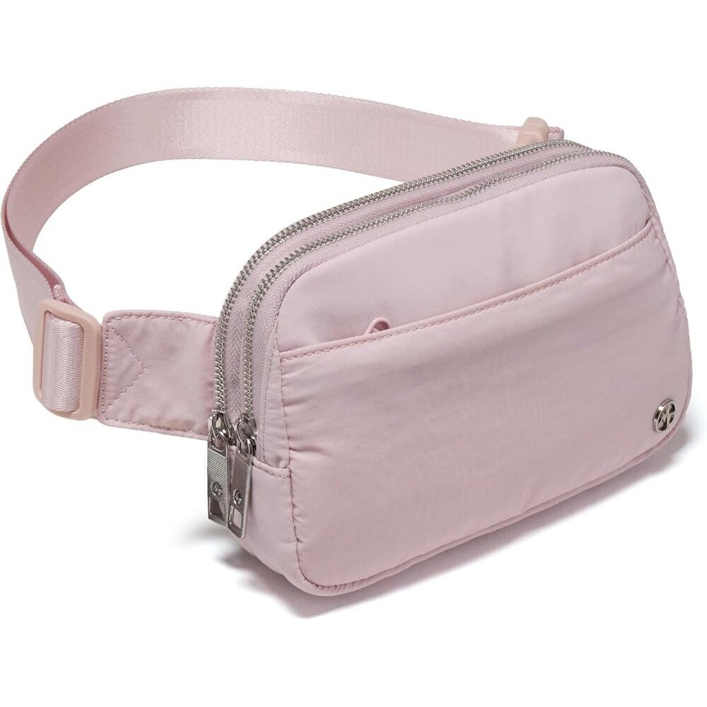 Pink Everywhere Belt Bag for Women - 5 Zipper Pockets Nylon Crossbody Fanny Pack